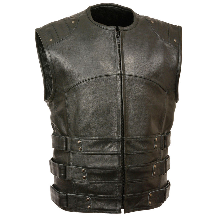 High Quality Leather Vest Breathable Outerwear Sleeveless Multi Pocket Mens Leather Vest