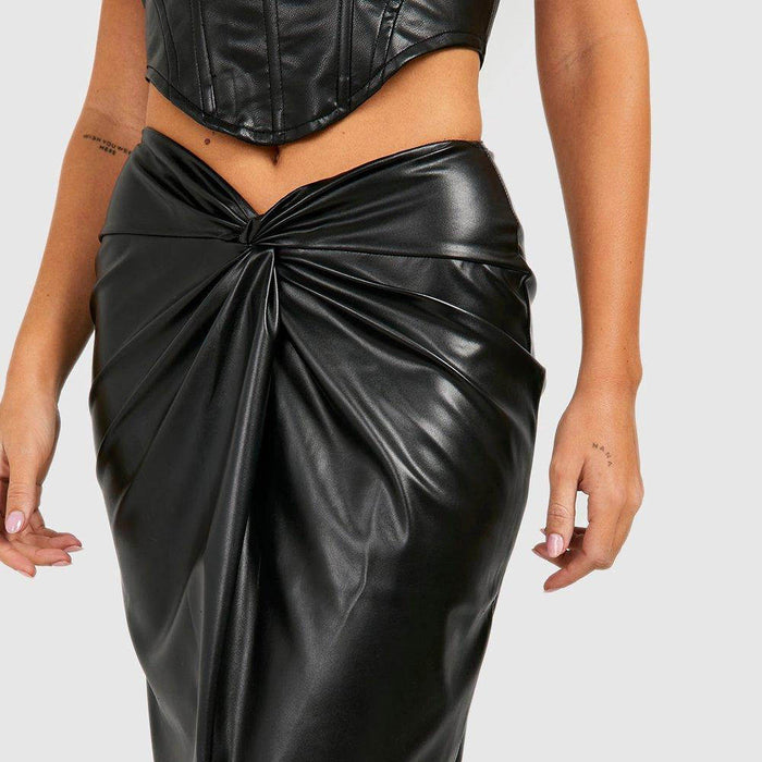 Best Design High Waist Solid Color Slim Fitted Women Leather Made Summer Skirt