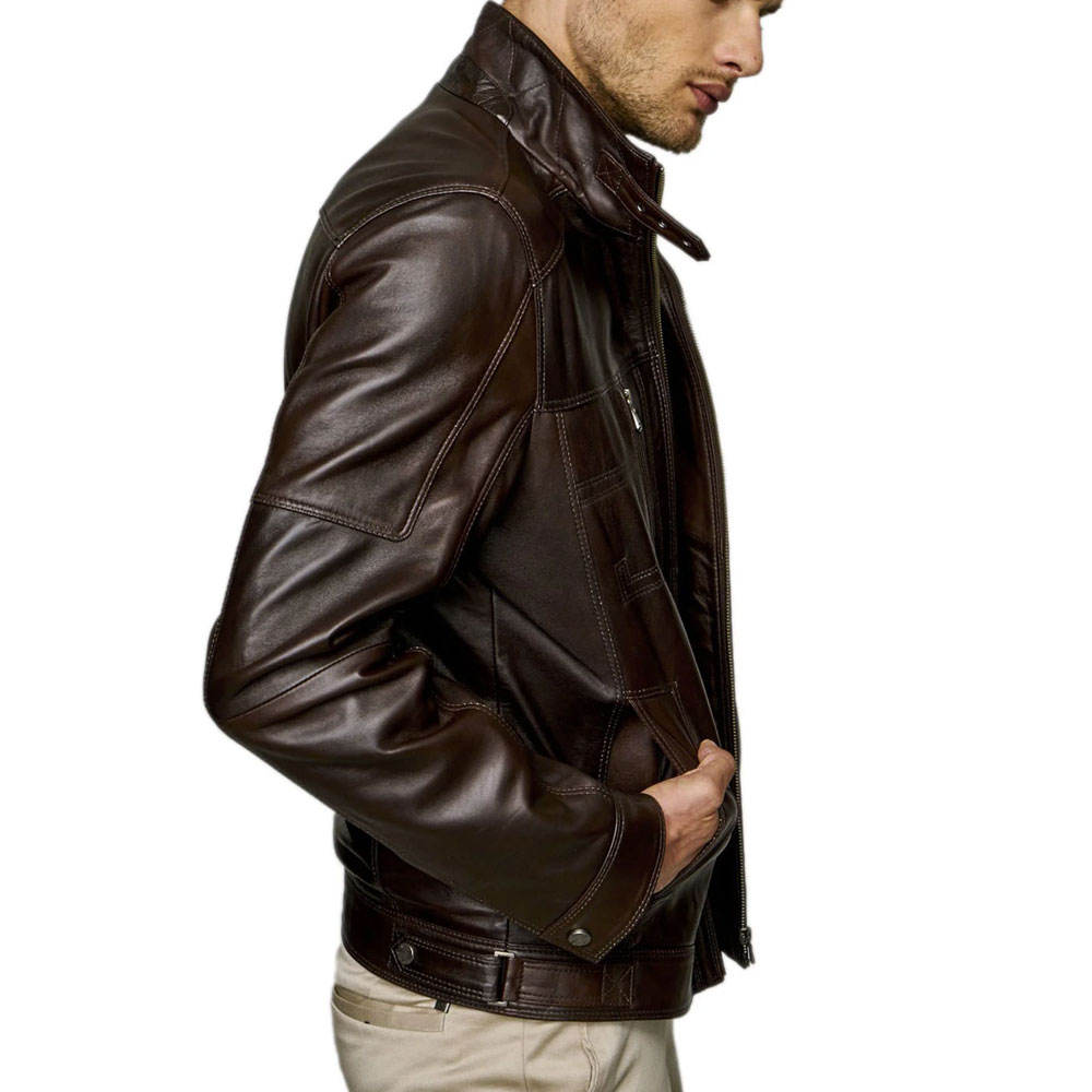 Solid Color Pu Leather Fashion Men Jacket Winter Fashion Men's Leather Jacket With Front Zip and Pockets
