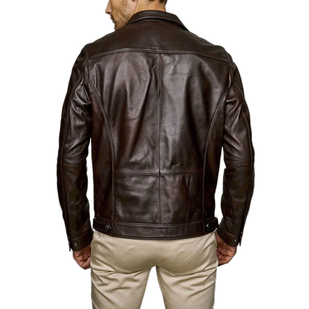 Solid Color Pu Leather Fashion Men Jacket Winter Fashion Men's Leather Jacket With Front Zip and Pockets