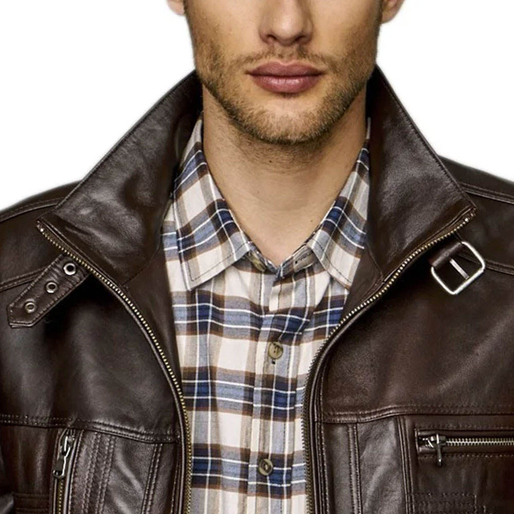 Solid Color Pu Leather Fashion Men Jacket Winter Fashion Men's Leather Jacket With Front Zip and Pockets