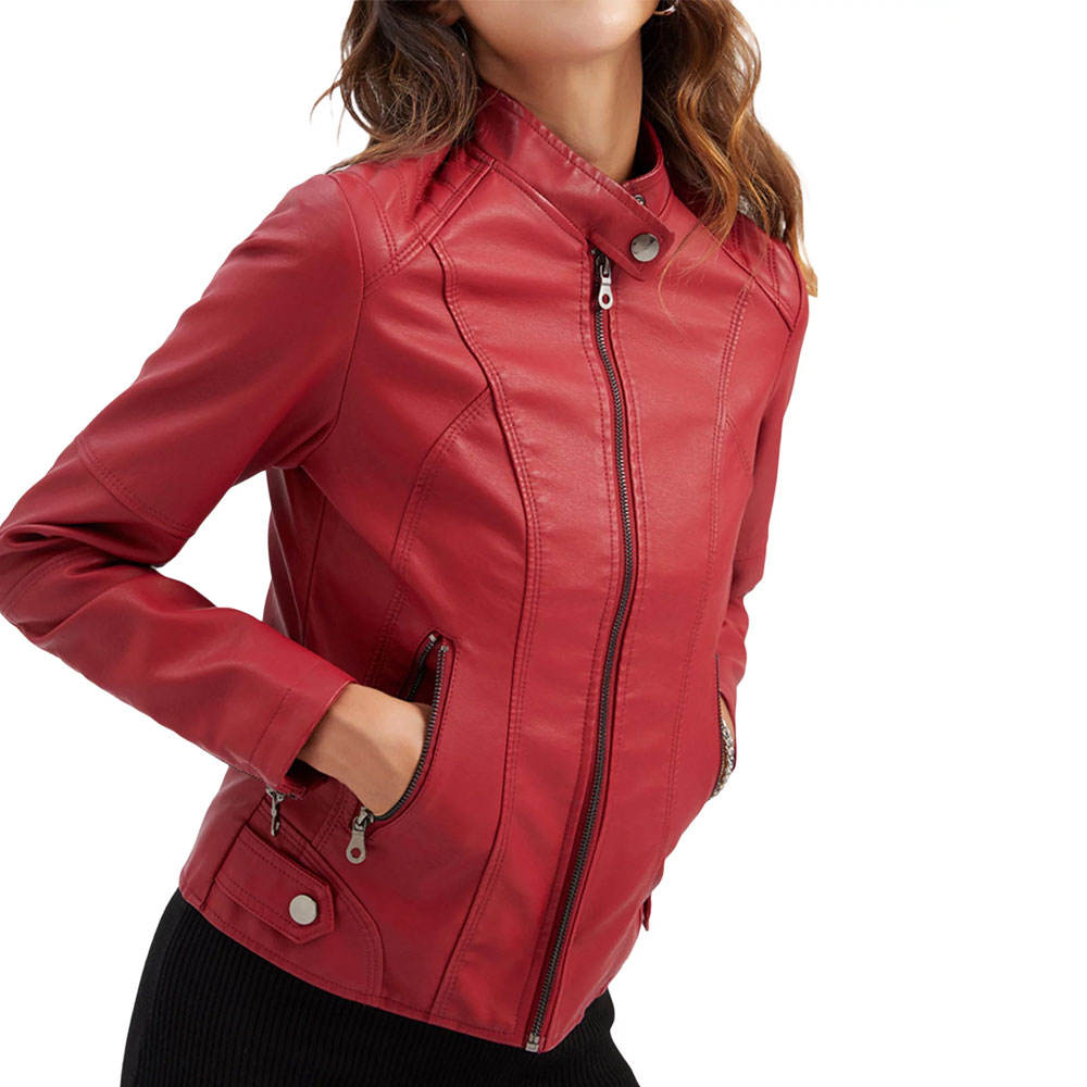 Motorcycle Jacket for Women Manufacturer  Embossed Genuine Leather Jacket For Ladies
