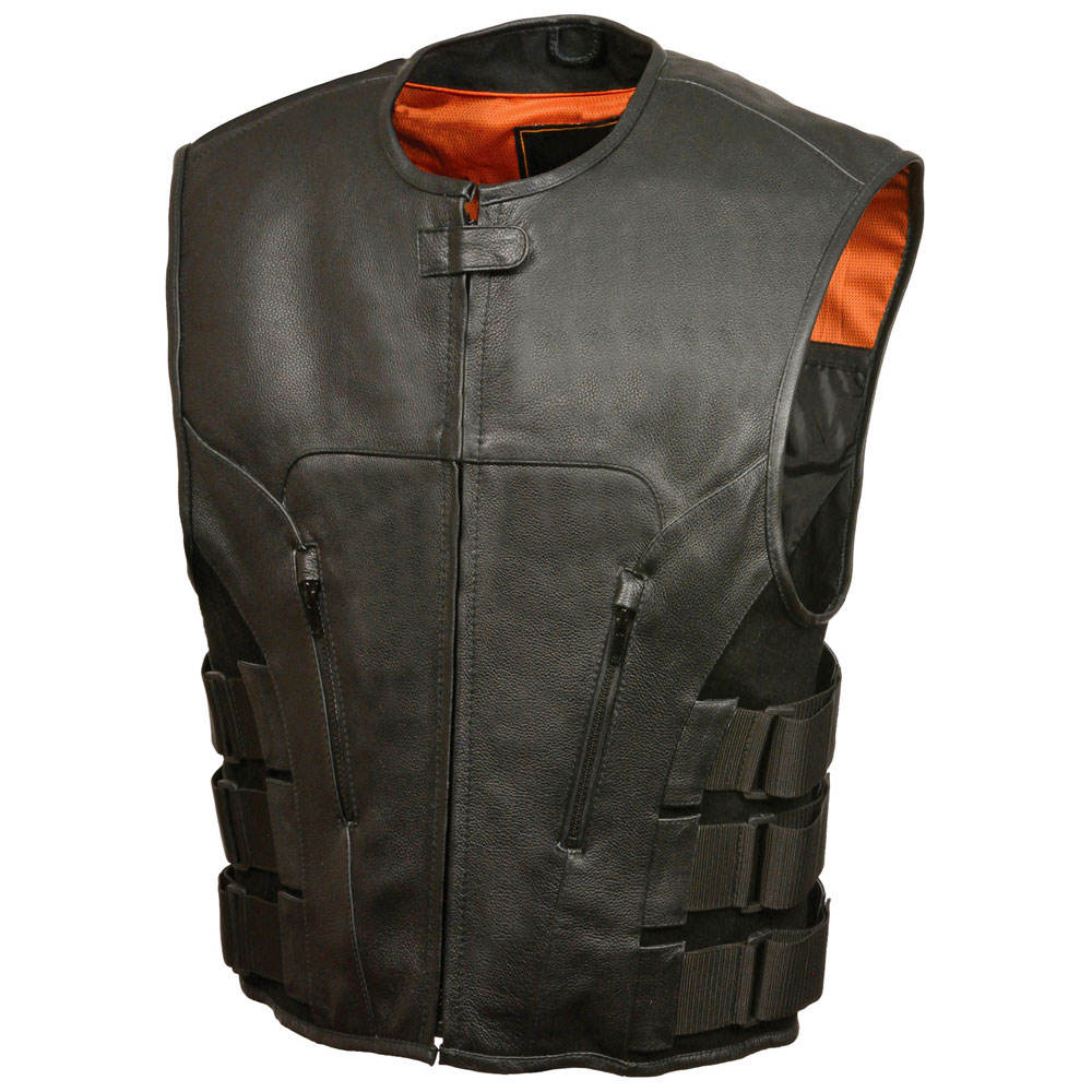 Men's High Quality Fabric Leather Vest Genuine Leather Breathable Leather Vest for Men