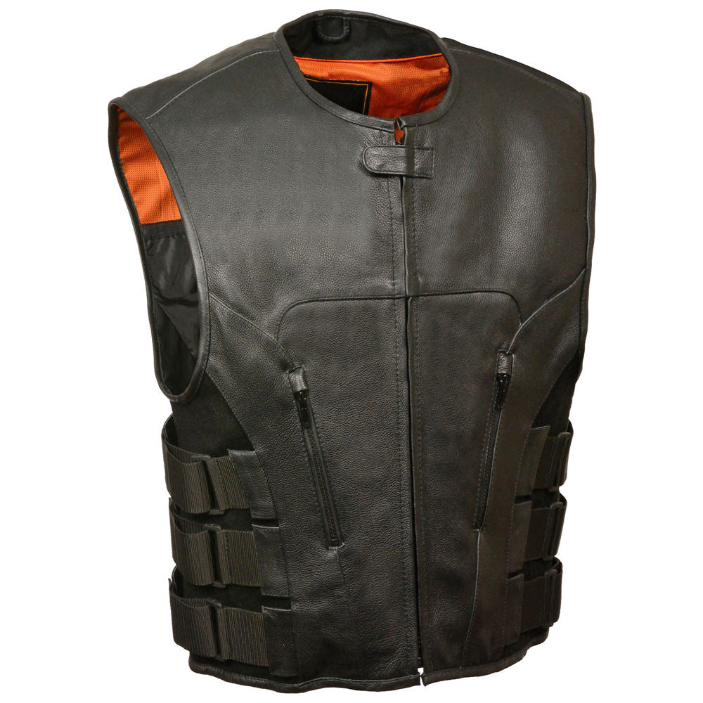 Men's High Quality Fabric Leather Vest Genuine Leather Breathable Leather Vest for Men