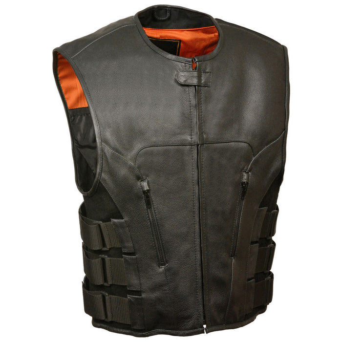 Men's High Quality Fabric Leather Vest Genuine Leather Breathable Leather Vest for Men