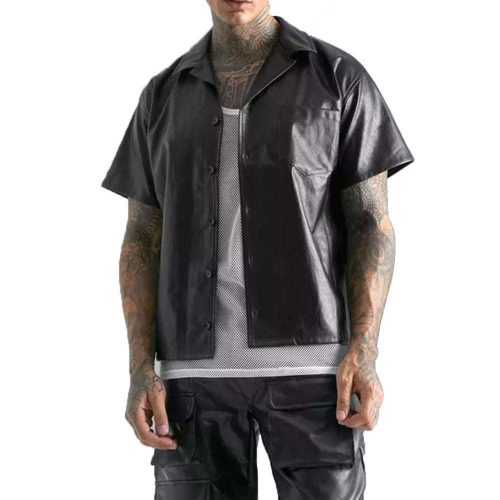 Men’s Short Sleeve PU Leather Shirt