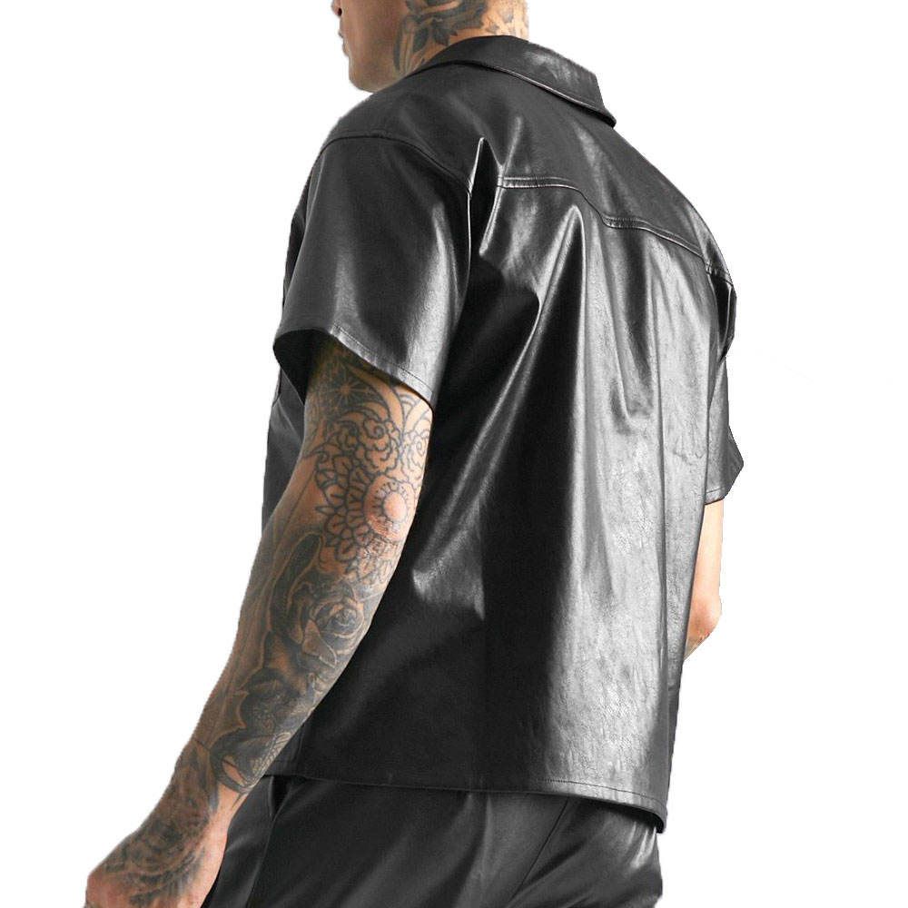 Men’s Short Sleeve PU Leather Shirt