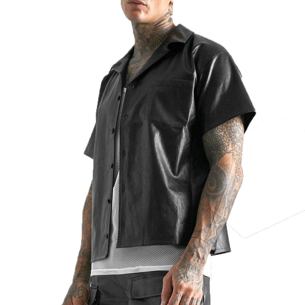 Men’s Short Sleeve PU Leather Shirt