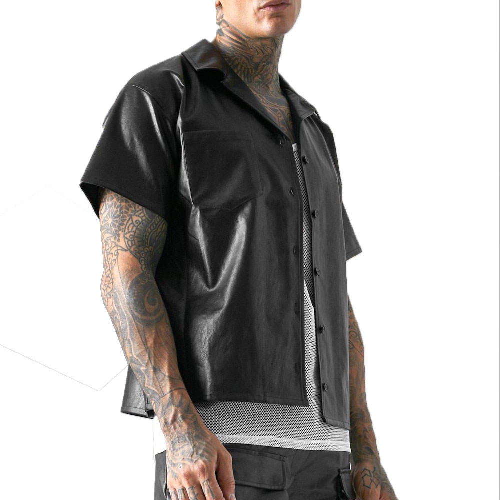 Men’s Short Sleeve PU Leather Shirt