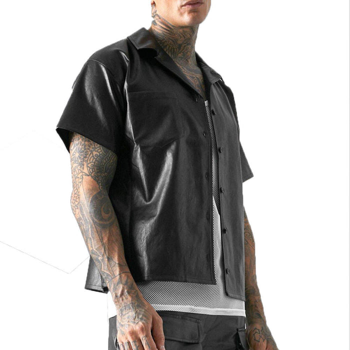 Men’s Short Sleeve PU Leather Shirt