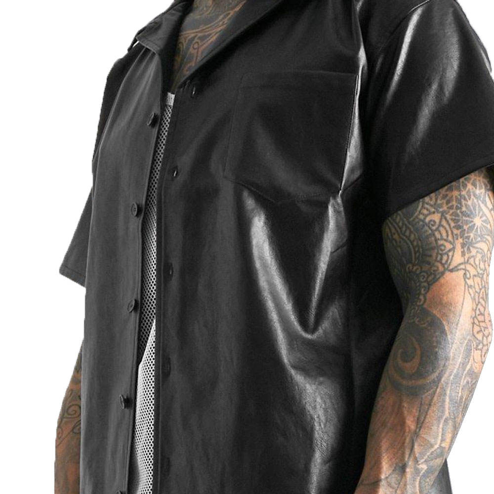 Men’s Short Sleeve PU Leather Shirt