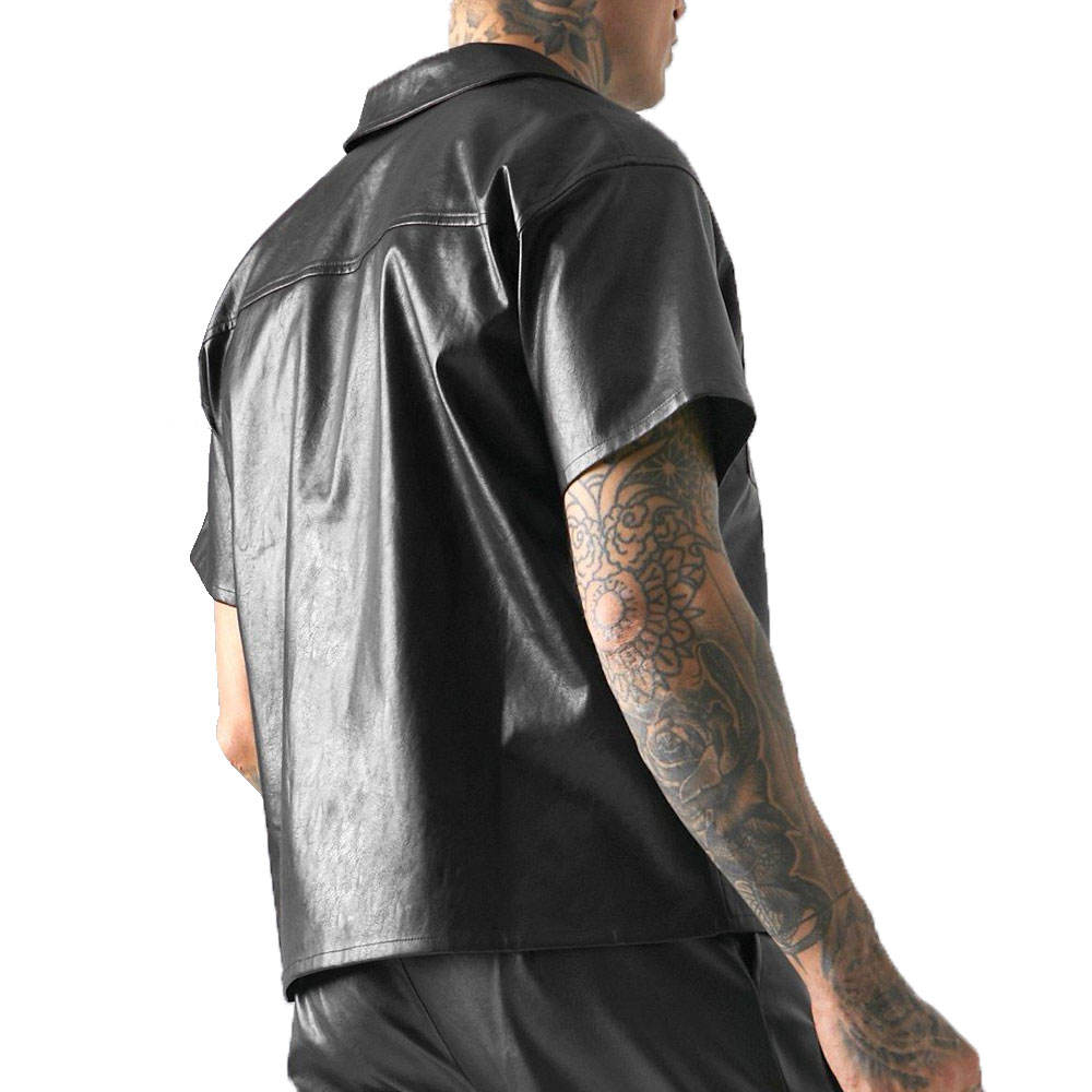 Men’s Short Sleeve PU Leather Shirt