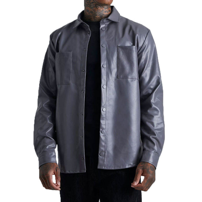 Men’s Full Sleeve PU Leather Dress Shirt