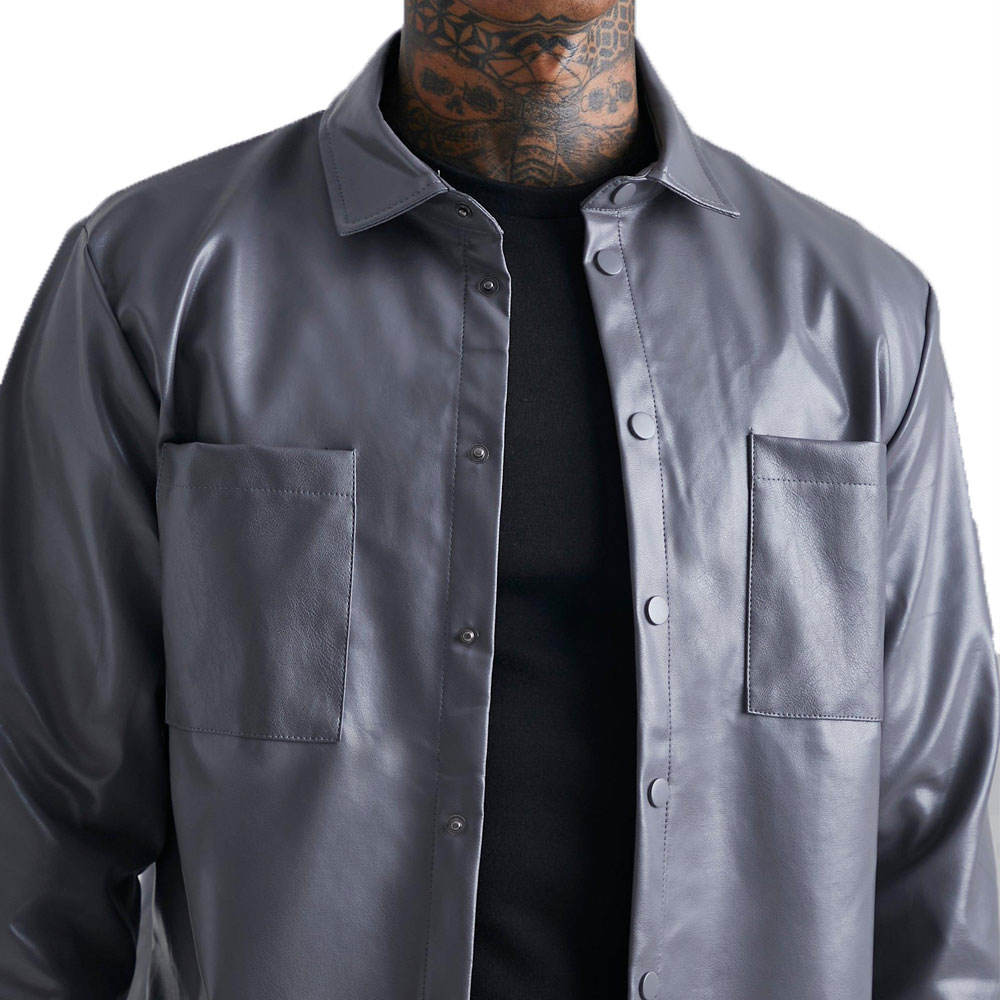 Men’s Full Sleeve PU Leather Dress Shirt