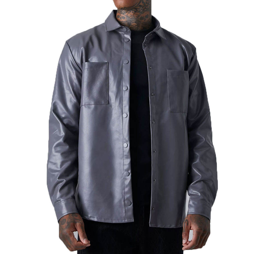 Men’s Full Sleeve PU Leather Dress Shirt
