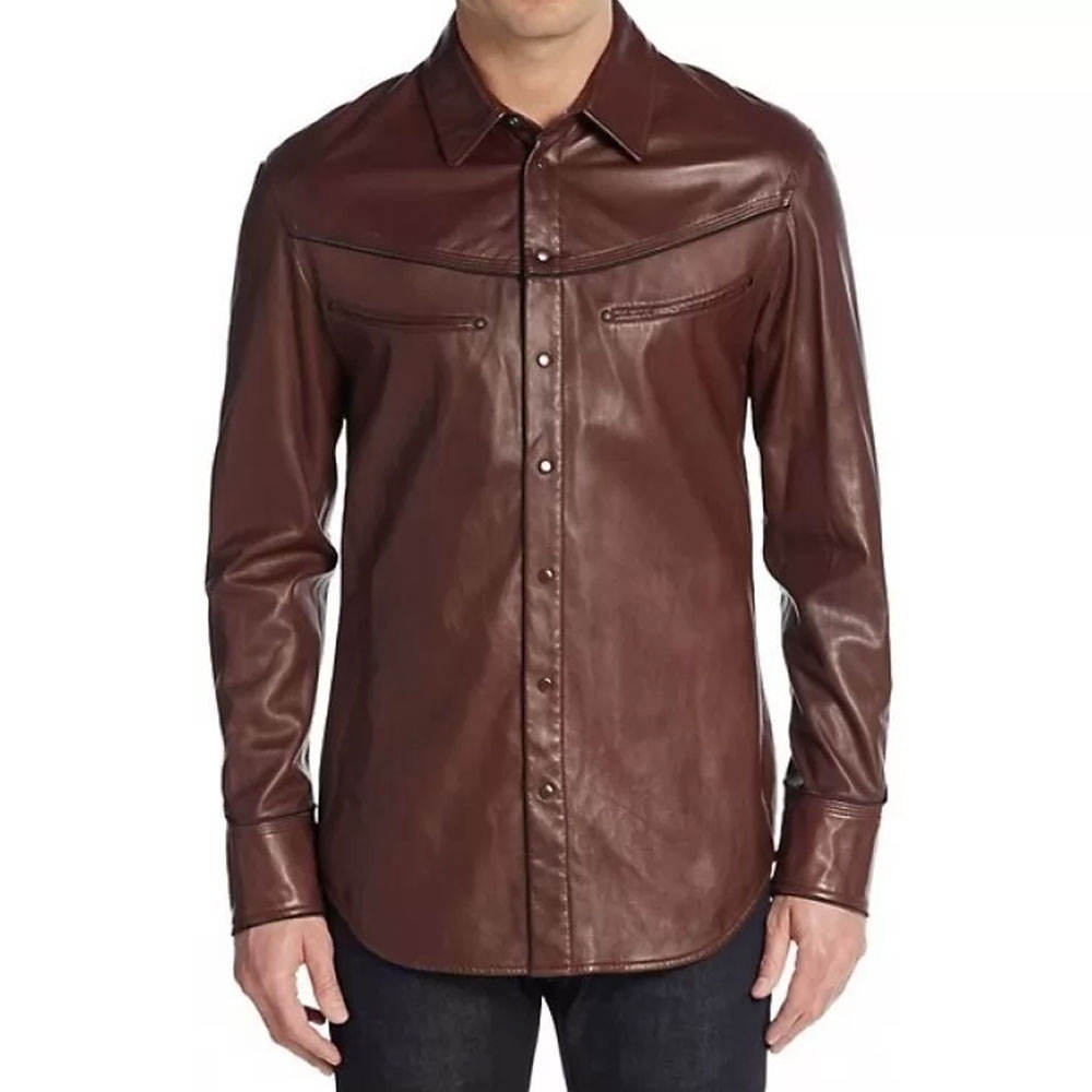 Men’s Slim Fit Long Sleeve PU Leather Shirt