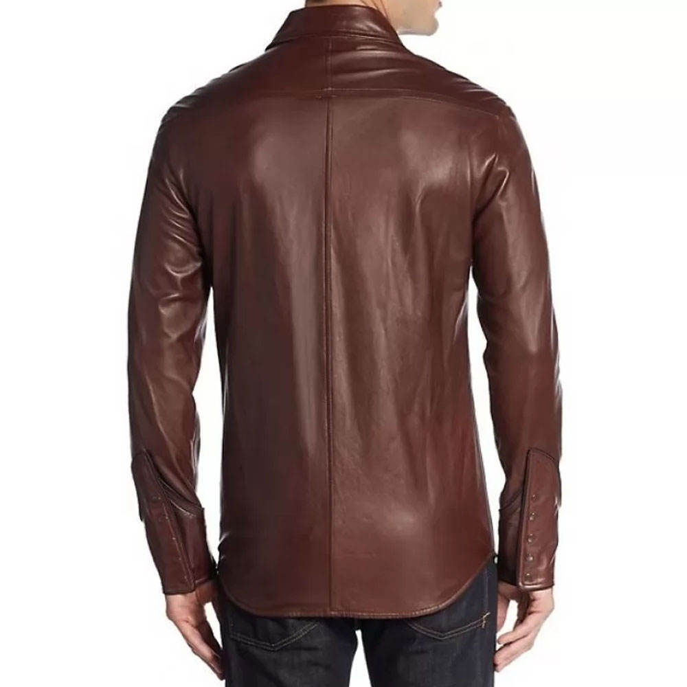 Men’s Slim Fit Long Sleeve PU Leather Shirt