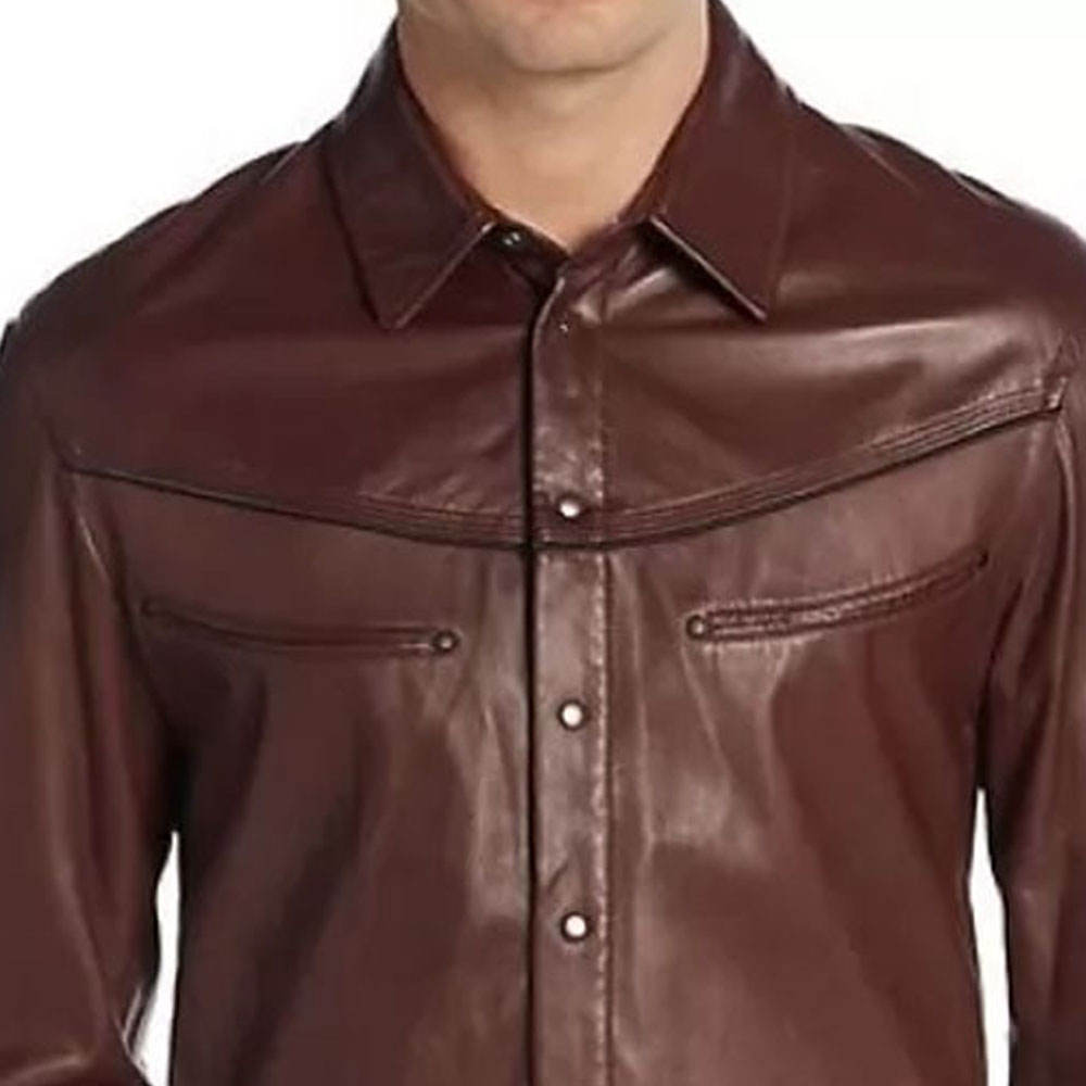 Men’s Slim Fit Long Sleeve PU Leather Shirt