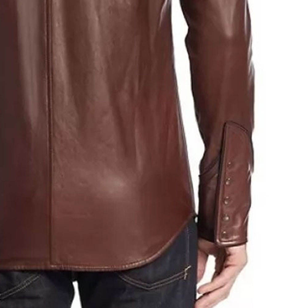 Men’s Slim Fit Long Sleeve PU Leather Shirt