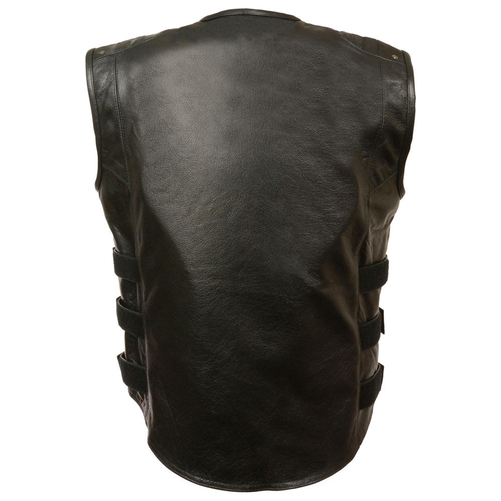 High Quality Leather Vest Breathable Outerwear Sleeveless Multi Pocket Mens Leather Vest