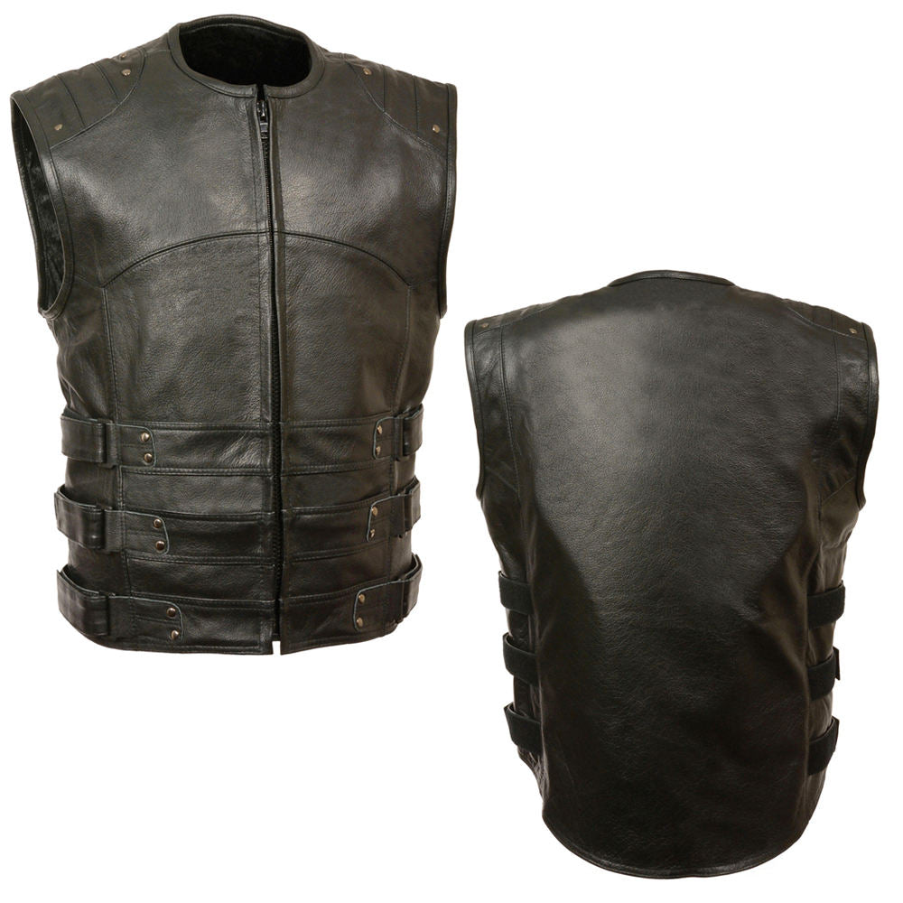 High Quality Leather Vest Breathable Outerwear Sleeveless Multi Pocket Mens Leather Vest