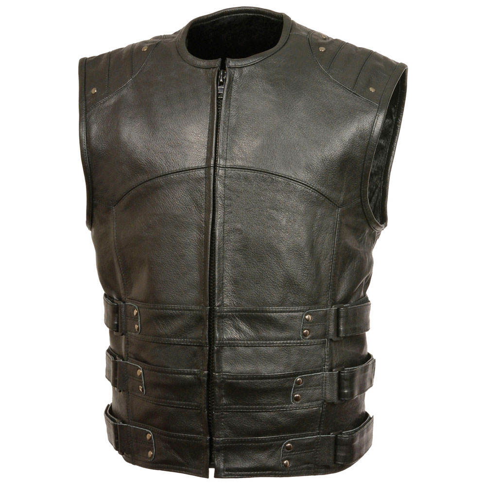 High Quality Leather Vest Breathable Outerwear Sleeveless Multi Pocket Mens Leather Vest