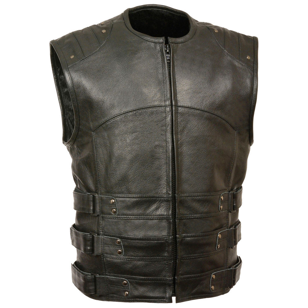High Quality Leather Vest Breathable Outerwear Sleeveless Multi Pocket Mens Leather Vest