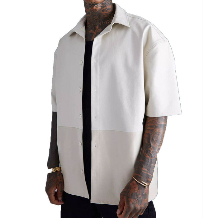PU Leather Short Sleeve Button-Up Shirt