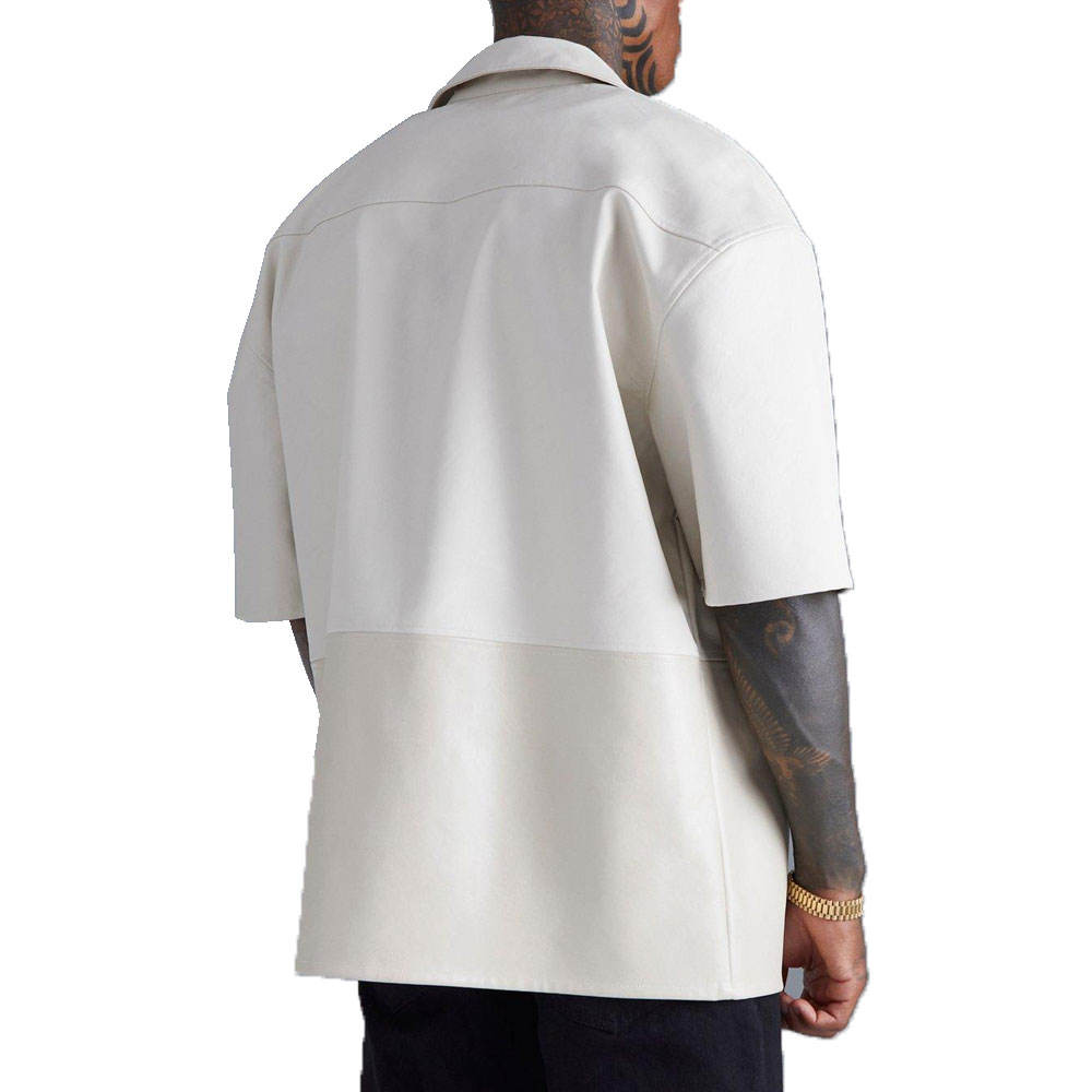 PU Leather Short Sleeve Button-Up Shirt