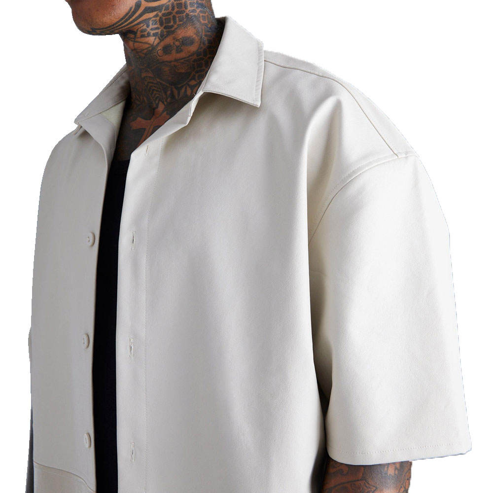 PU Leather Short Sleeve Button-Up Shirt