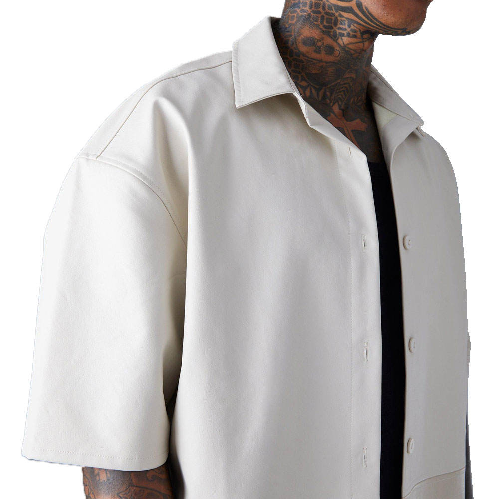 PU Leather Short Sleeve Button-Up Shirt