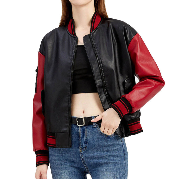 High Quality Custom Leather Sleeves Jacket with Custom Chenille Embroidery Women Genuine Leather Jackets
