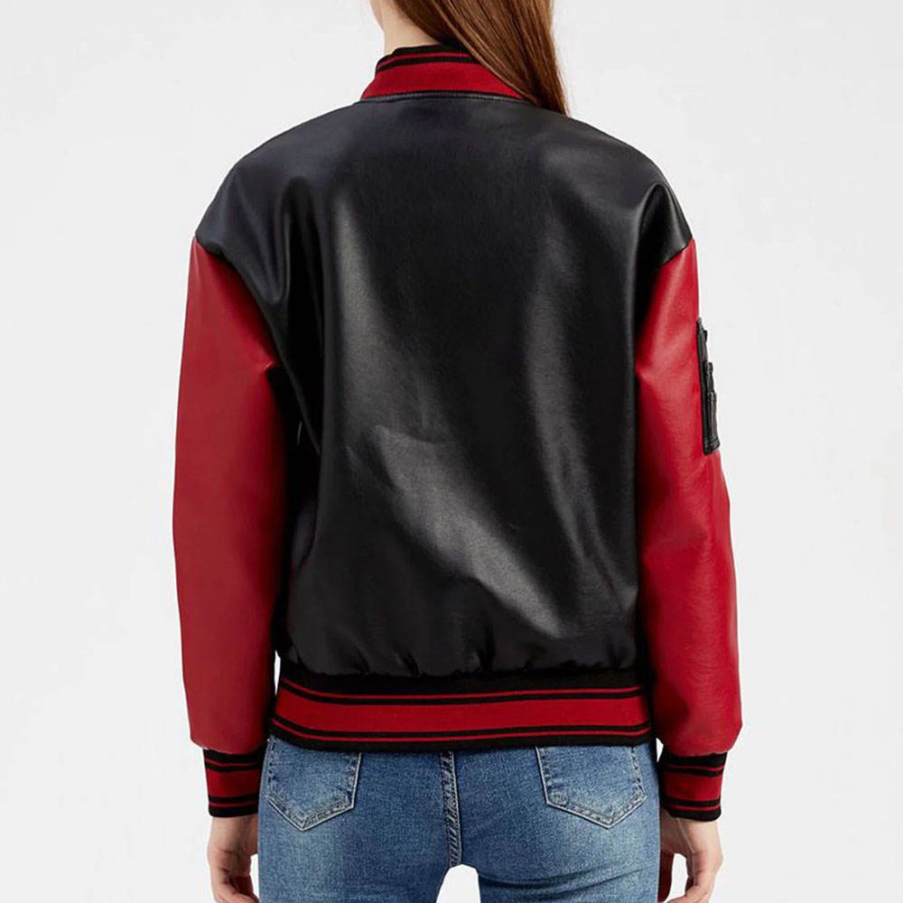 High Quality Custom Leather Sleeves Jacket with Custom Chenille Embroidery Women Genuine Leather Jackets