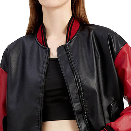 High Quality Custom Leather Sleeves Jacket with Custom Chenille Embroidery Women Genuine Leather Jackets