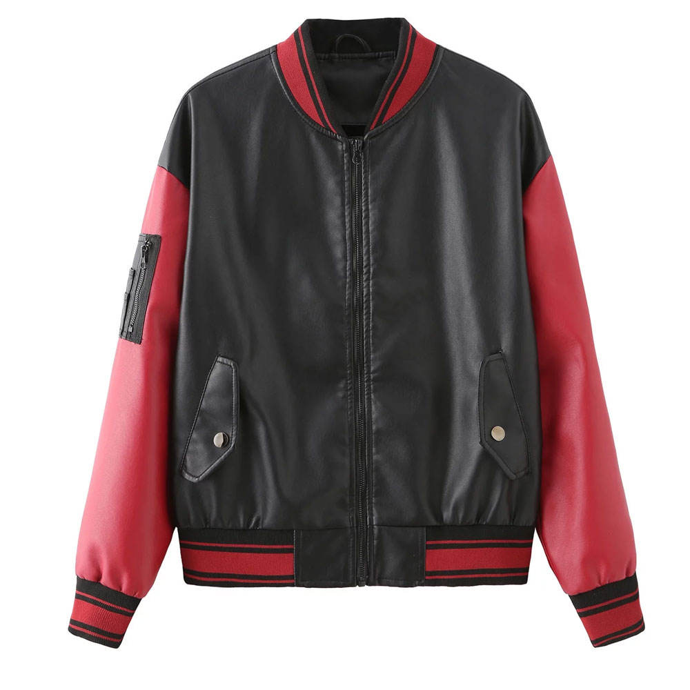 High Quality Custom Leather Sleeves Jacket with Custom Chenille Embroidery Women Genuine Leather Jackets