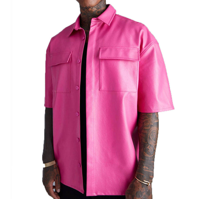 Men’s PU Leather Button-Up Shirt