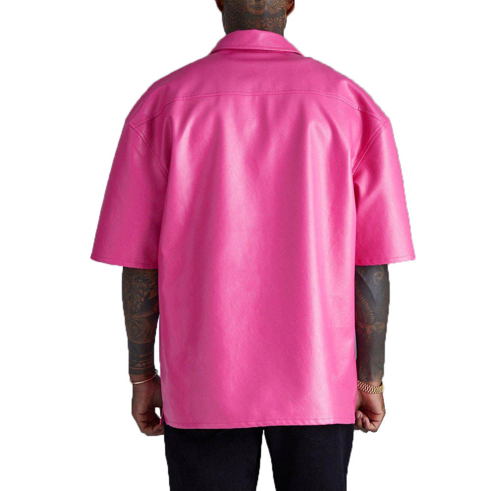 Men’s PU Leather Button-Up Shirt