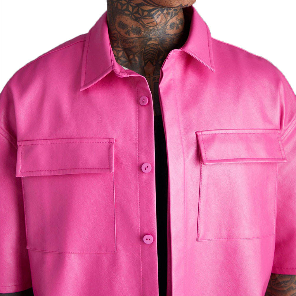 Men’s PU Leather Button-Up Shirt