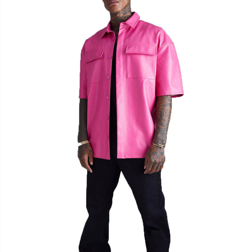Men’s PU Leather Button-Up Shirt