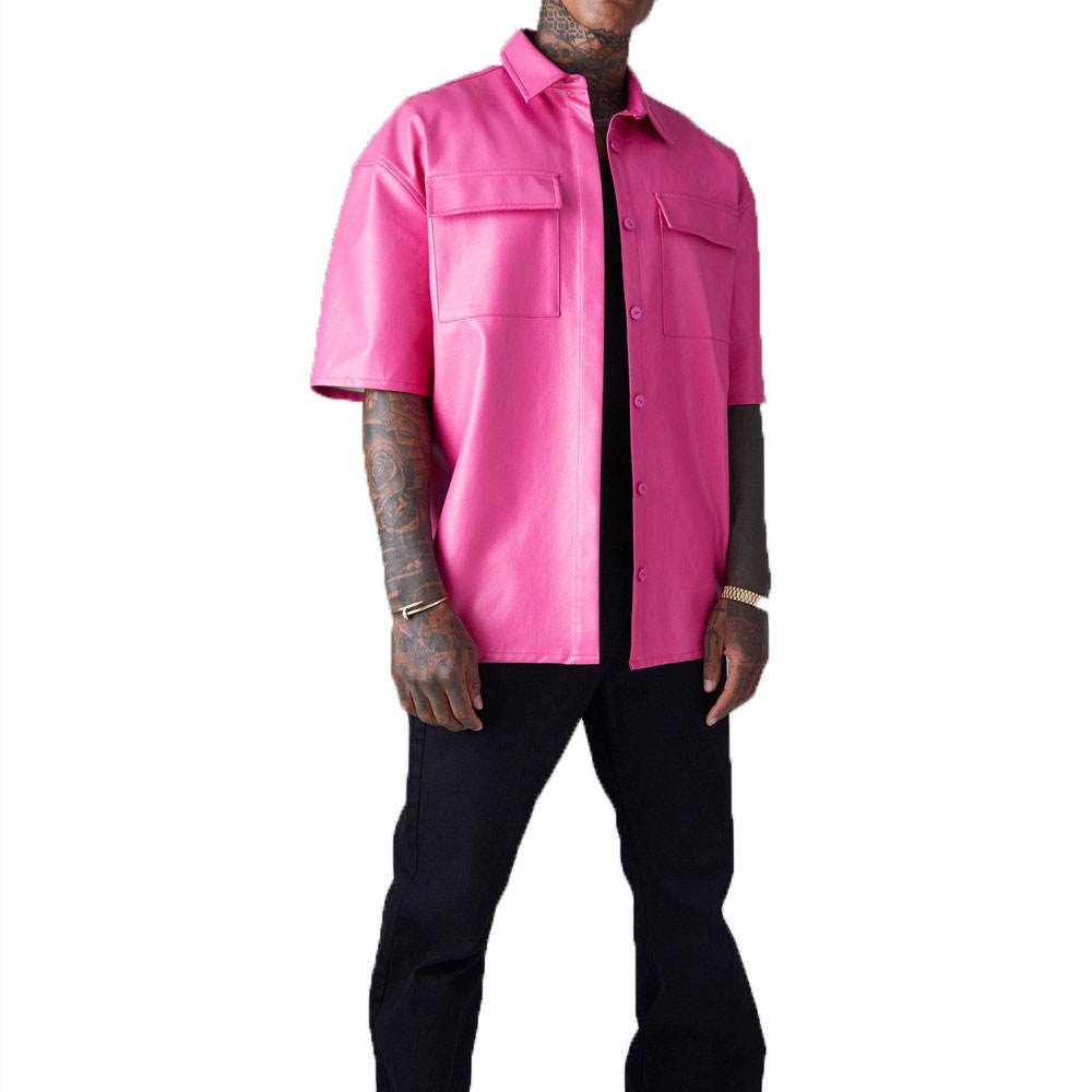 Men’s PU Leather Button-Up Shirt