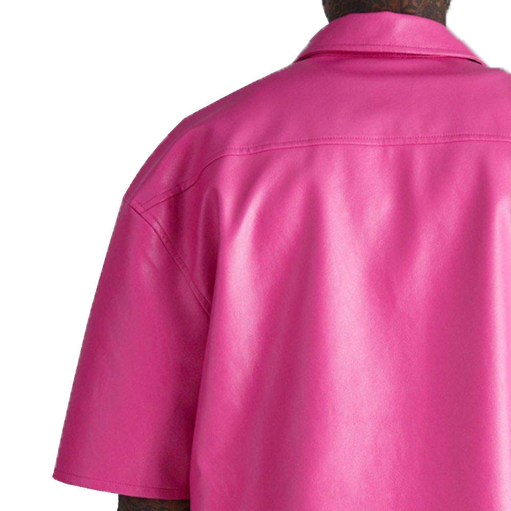 Men’s PU Leather Button-Up Shirt