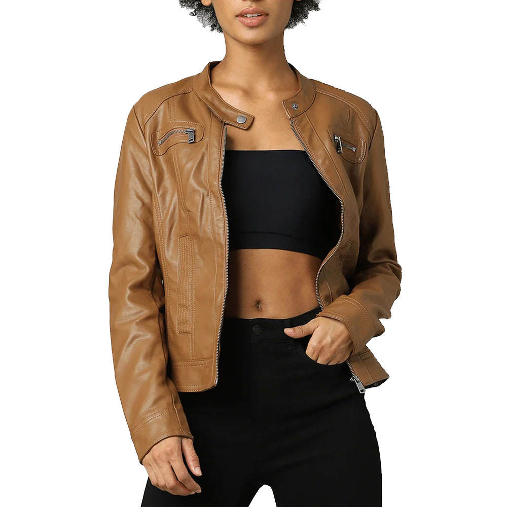 2026 Latest Design Fashionable High Quality Women Leather Jacket New Fashionable Long Sleeve Women Leather Jacket