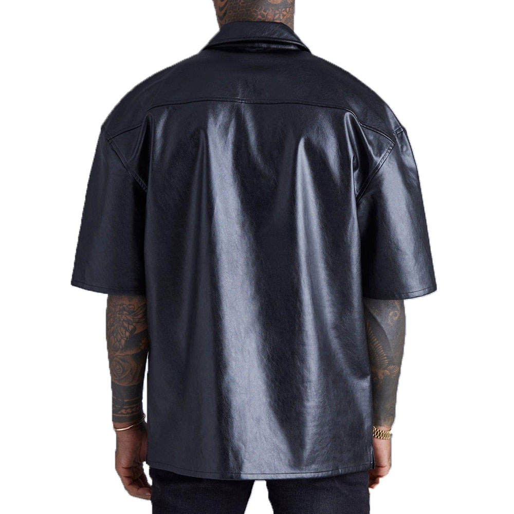 PU Leather Short Sleeve Dress Shirt
