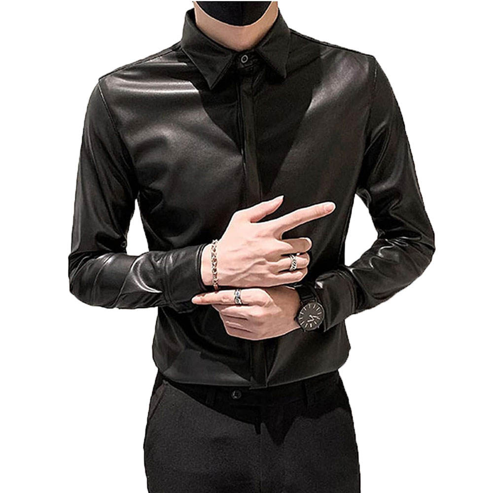 Men’s Slim Fit PU Leather Shirt