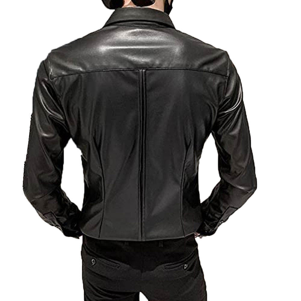 Men’s Slim Fit PU Leather Shirt