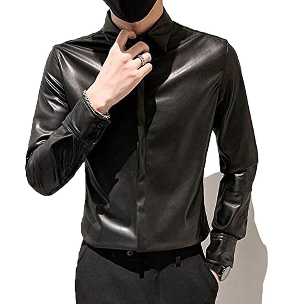 Men’s Slim Fit PU Leather Shirt