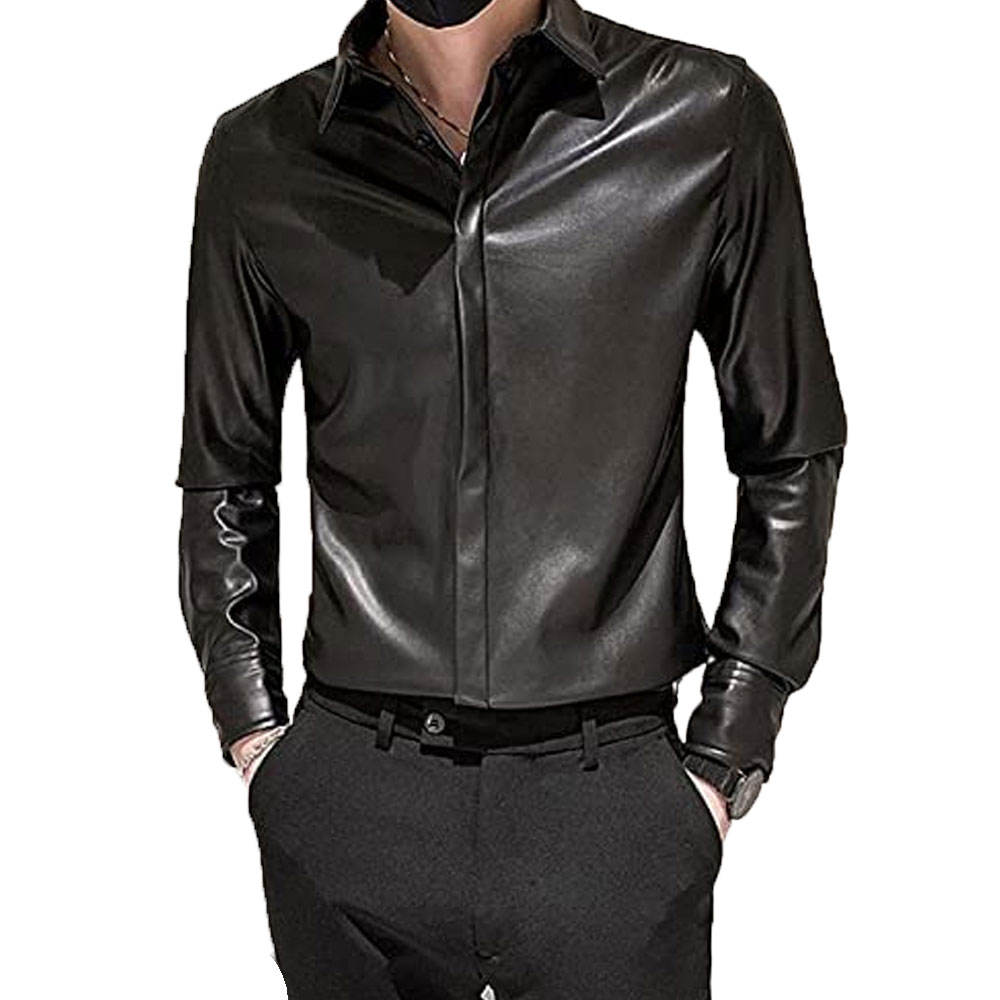 Men’s Slim Fit PU Leather Shirt