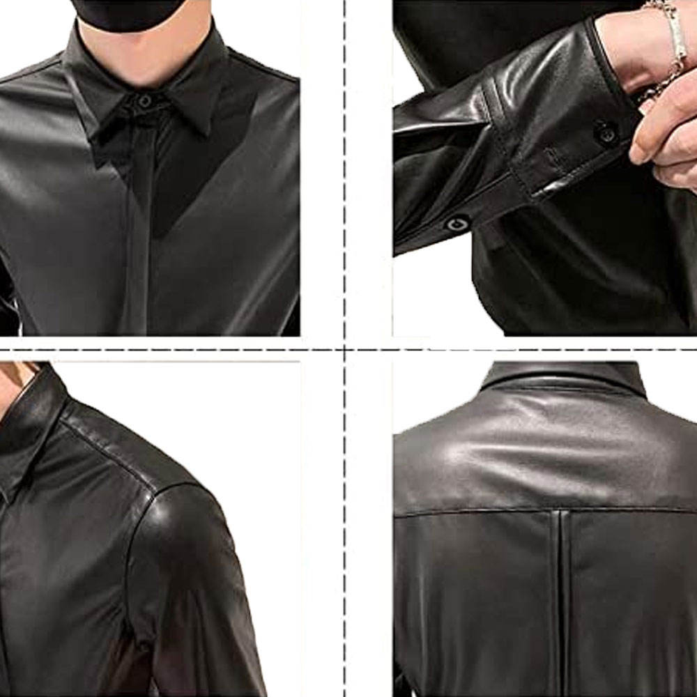 Men’s Slim Fit PU Leather Shirt