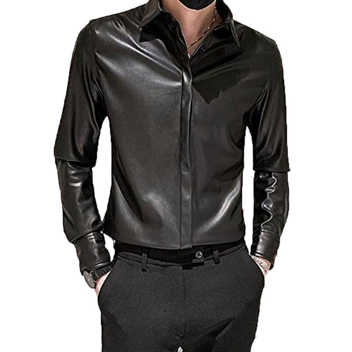 Men’s Slim Fit PU Leather Shirt