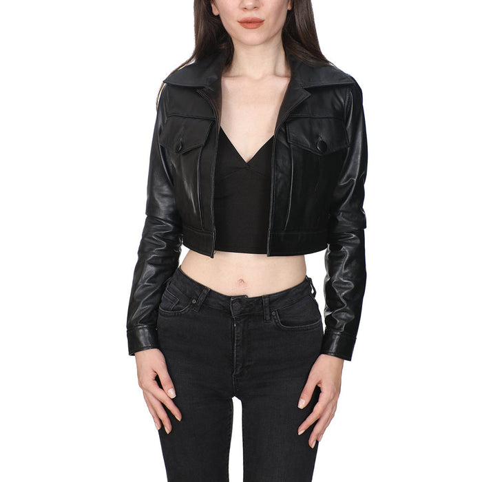 Hot Sale Sexy Women's Crop Short Jacket Made in Leather  Women Crop Top Leather Jacket